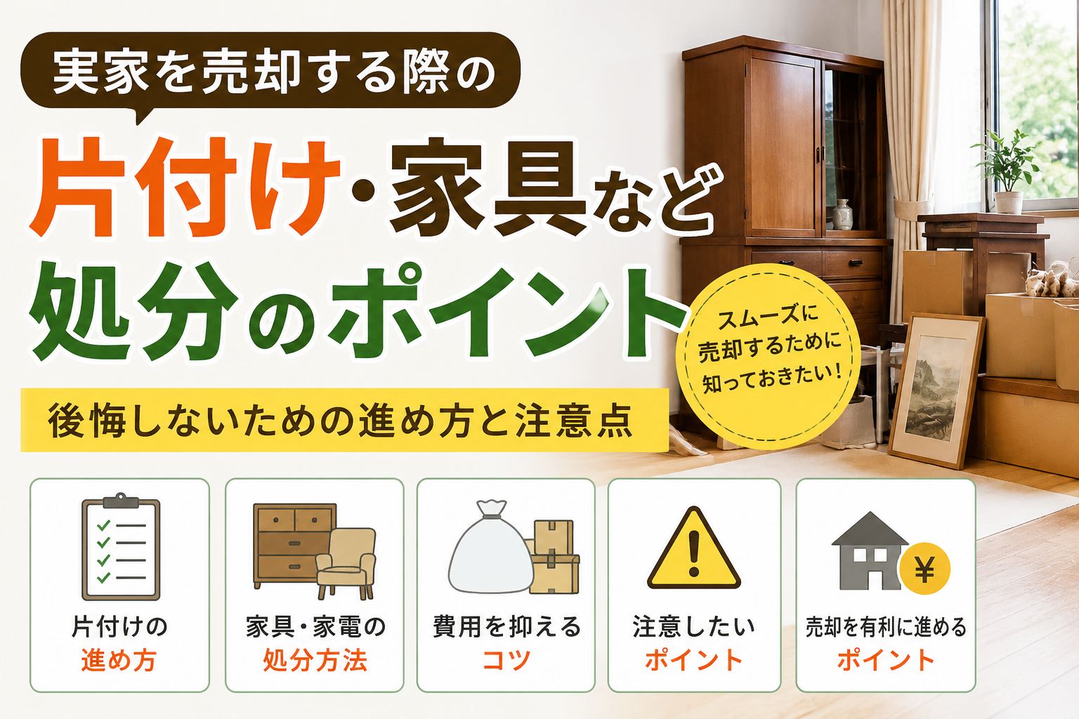 実家を売却する際の片付け、家具など処分のポイント