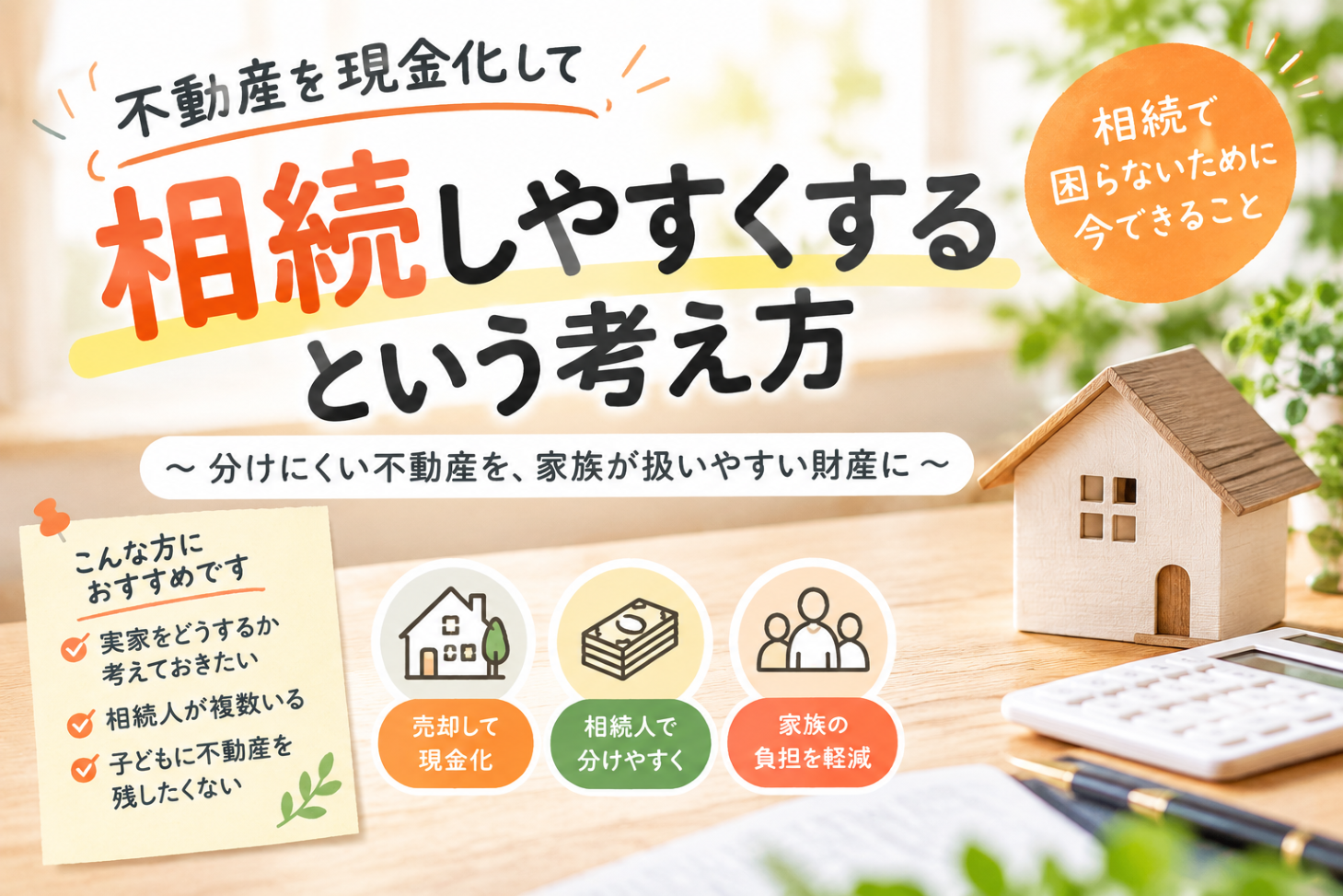 不動産を現金化して相続しやすくするという考え方